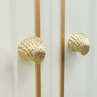modern shell shaped handles golden solid brass cabinet door knobs dresser pullers diy handmade furniture handle