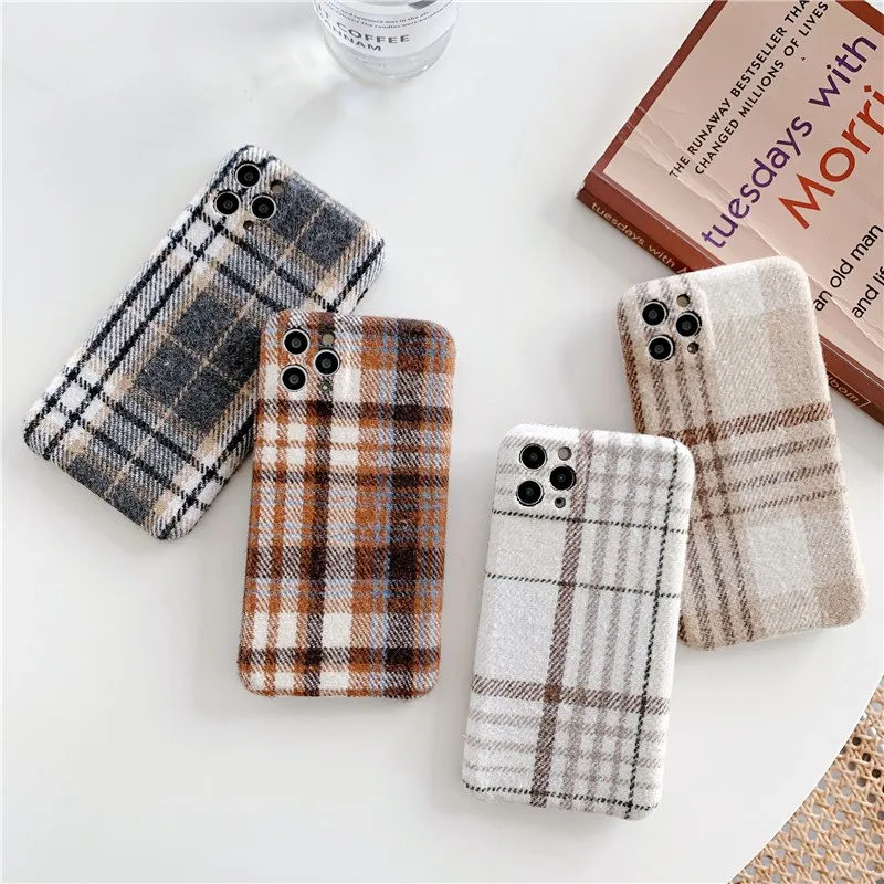 Модный зимний тканевый клетчатый женский чехол для телефона Iphone X 11 pro Xs Max Xr 10 8 7 Plus