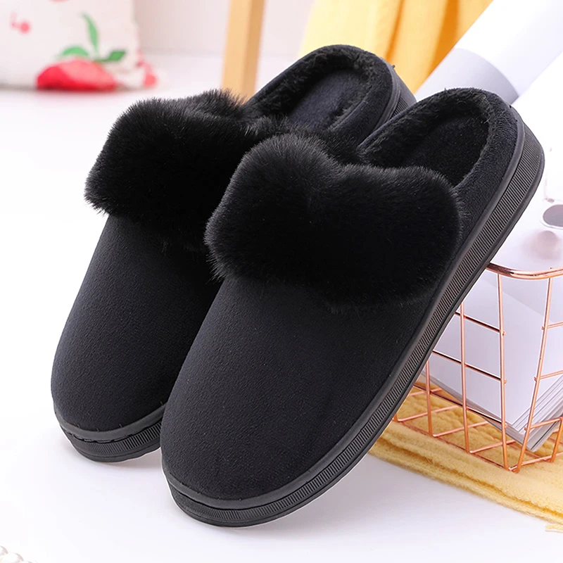

Winter Couple Home Slippers Plus Size Plush Warm Non Slip Slippers Cute Rabbit Ears Fur Slippers Female Male Flats Shoes Indoor
