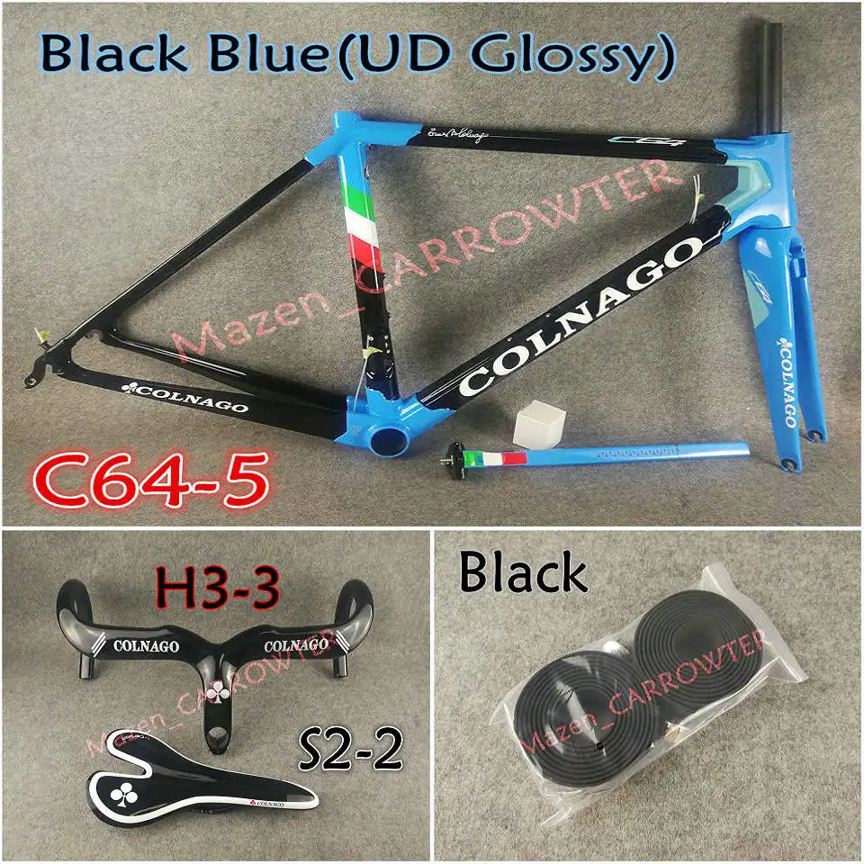 Package 3 T1100 UD полностью глянцевый черный синий Colnago C64 карбоновая рама+ руль+ седло+ клетки для бутылок+ 50 мм карбоновые колеса Novatec A271 ступицы - Цвет: Package 3