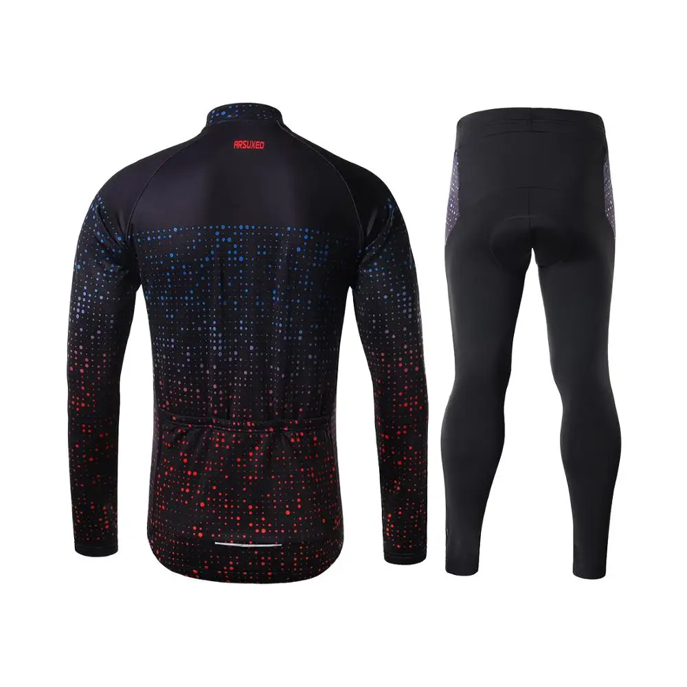 ARSUXEO Men's Winter Fleece Cycling Jersey Set Pro Long Sleeve Clothing Mountain Bike Pants MTB Bicycle Suits Wear ZF0X | Спорт и