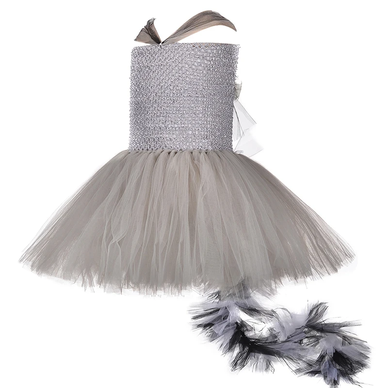 Raccoon Animal Role Play Costume With Mask Girls Superhero Fox Birthday Tutu Dress and Long Feather Tail For Halloween Holidays | Детская