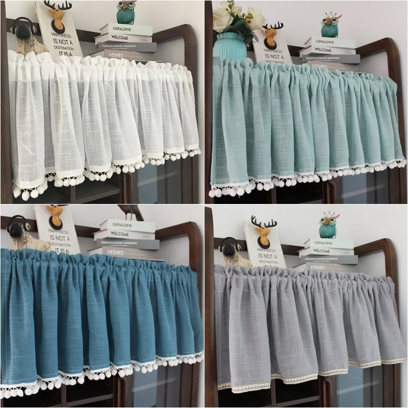 Тюлевые короткие занавески однотонная оконная панель Короткие шторы для