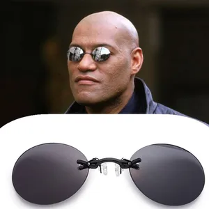 Fashion Clip On Nose Sunglasses Men Vintage Mini Round Sun Glasses Hacker Empire Matrix Rimless Sung