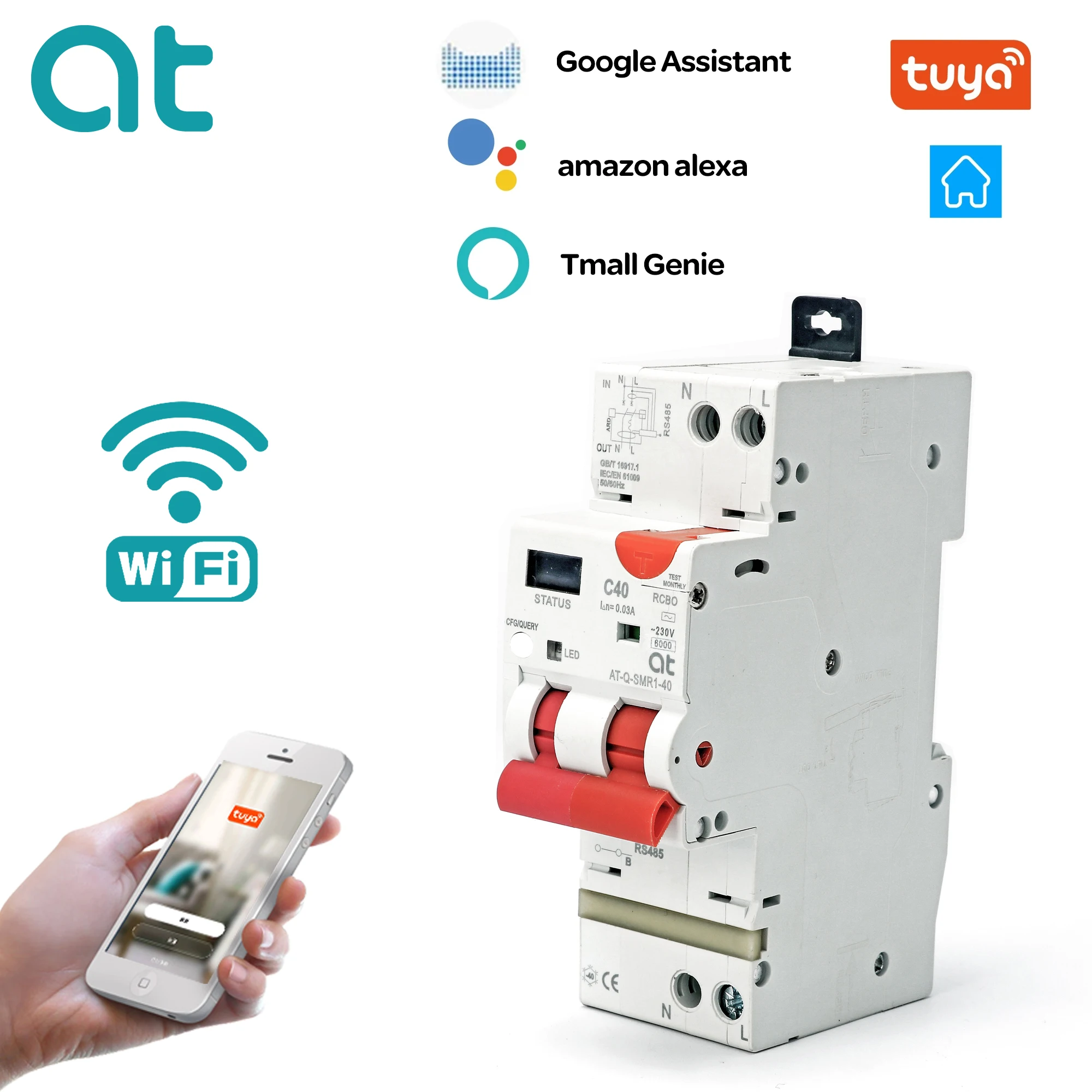 

WIFI RCBO Current Circuit Breaker tuya smart Overload Overvoltage/Undervoltage Over Current Leakage Protection Reclosing Switch