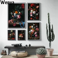 dutch flower still life painting dark floral classic fine art posters and prints gallery wall art canvas pictures home decor