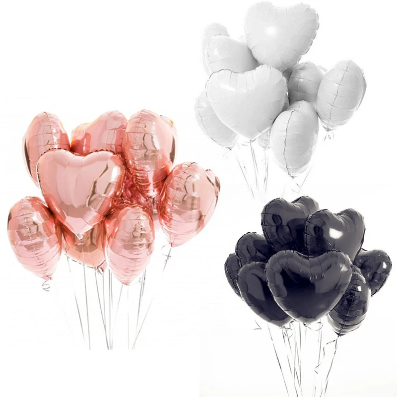 Шары воздушные розовые золотистые в форме сердца 10 шт. фольгированные гелиевые