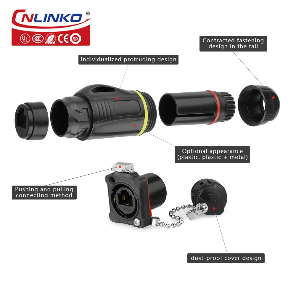 CNLinko IP67 8-контактный промышленный пластиковый наружный RJ45 водонепроницаемый