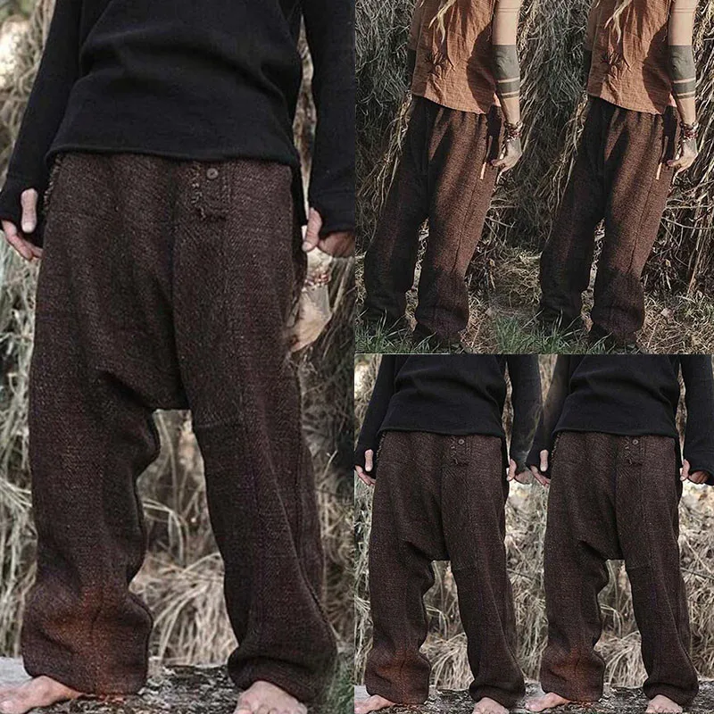 Брюки мужские свободные в средневековом стиле льняные хлопковые брюки-султанки