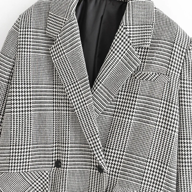 Женский двубортный блейзер в клетку с длинным рукавом | Женская одежда