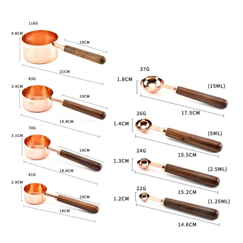 

Kitchen Baking Measuring Cup Set Of 4 Measuring Spoon Thickened Copper-plated Measuring Spoon Wooden Handle Seasoning Hot