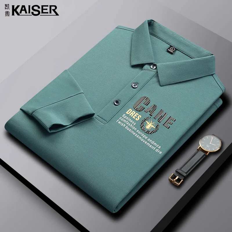 

men's autumn new embroidery men's casual solid colorlapel T-shirt bottomingshirt middle-aged and elderly long-sleeved Polo shirt