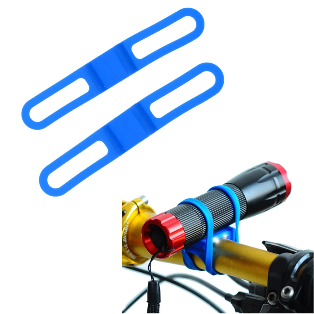2x Bike Silicone Bands Bicycle Flashlight Straps Tie Holder Blue High Elastic | Спорт и развлечения