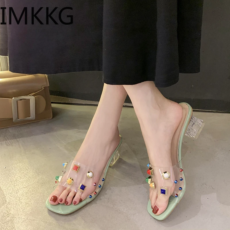 Женские прозрачные тапочки из ПВХ с открытым носком Пикантные женские туфли на