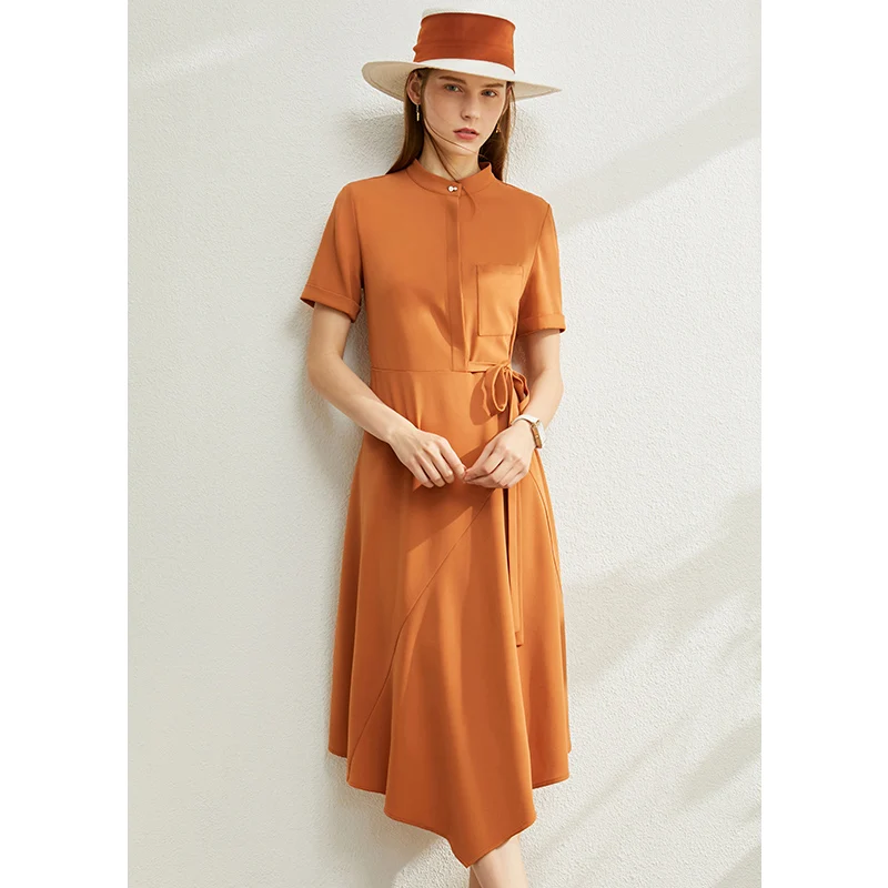 Женское платье с круглым вырезом AMII повседневное однотонное высокой талией и