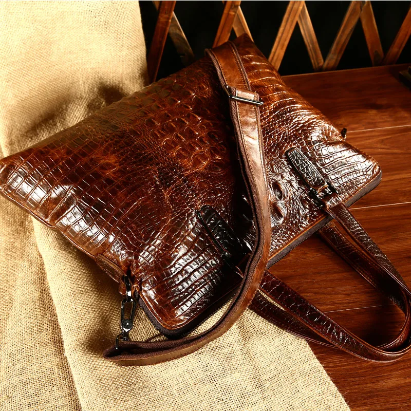 Men Vintage Crocodile Handbags Male Genuine Leather Messenger Bags Horizontal Leather Laptop Bag Large Men's Travel Briefcases