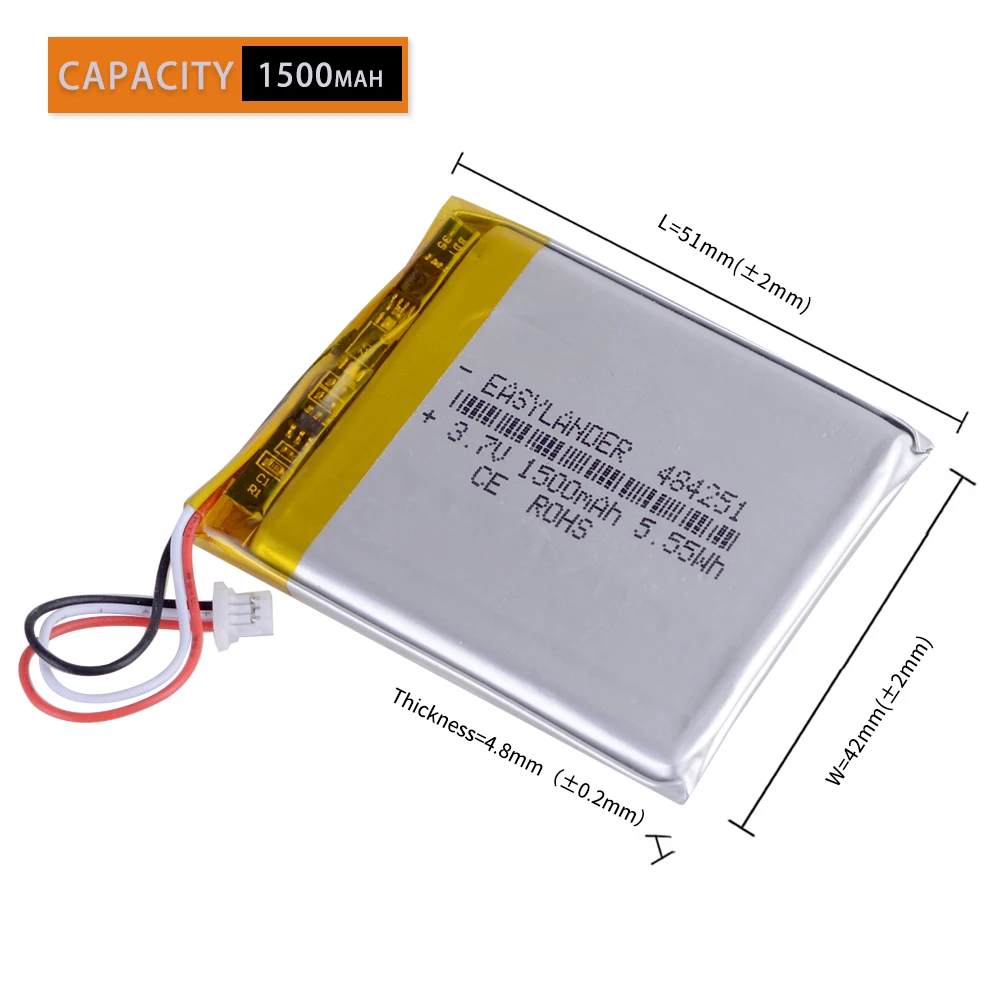 JST1.0 3P 3 7 V 1500mAh 504050 перезаряжаемый литий-ионный Литий-полимерный аккумулятор 484251
