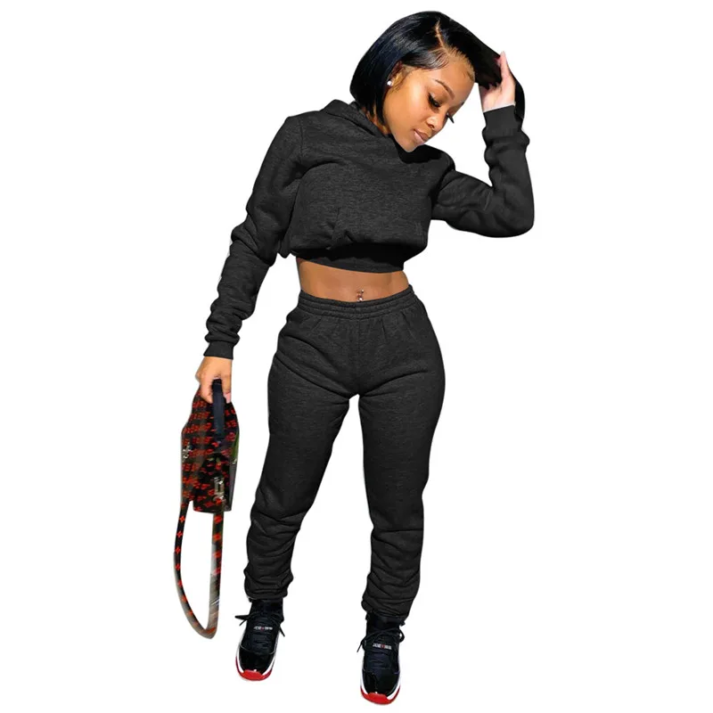 

Tracksuit Women Solid Sweater Two Piece Set Long Sleeve Hooded Sweatshirts Elastic Waist Sports Pants Autumn Winter Jogging Suit