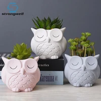 strongwell creative mini owl flower pot frosted particle ceramic pot for green plants home garden decoration succulent planter