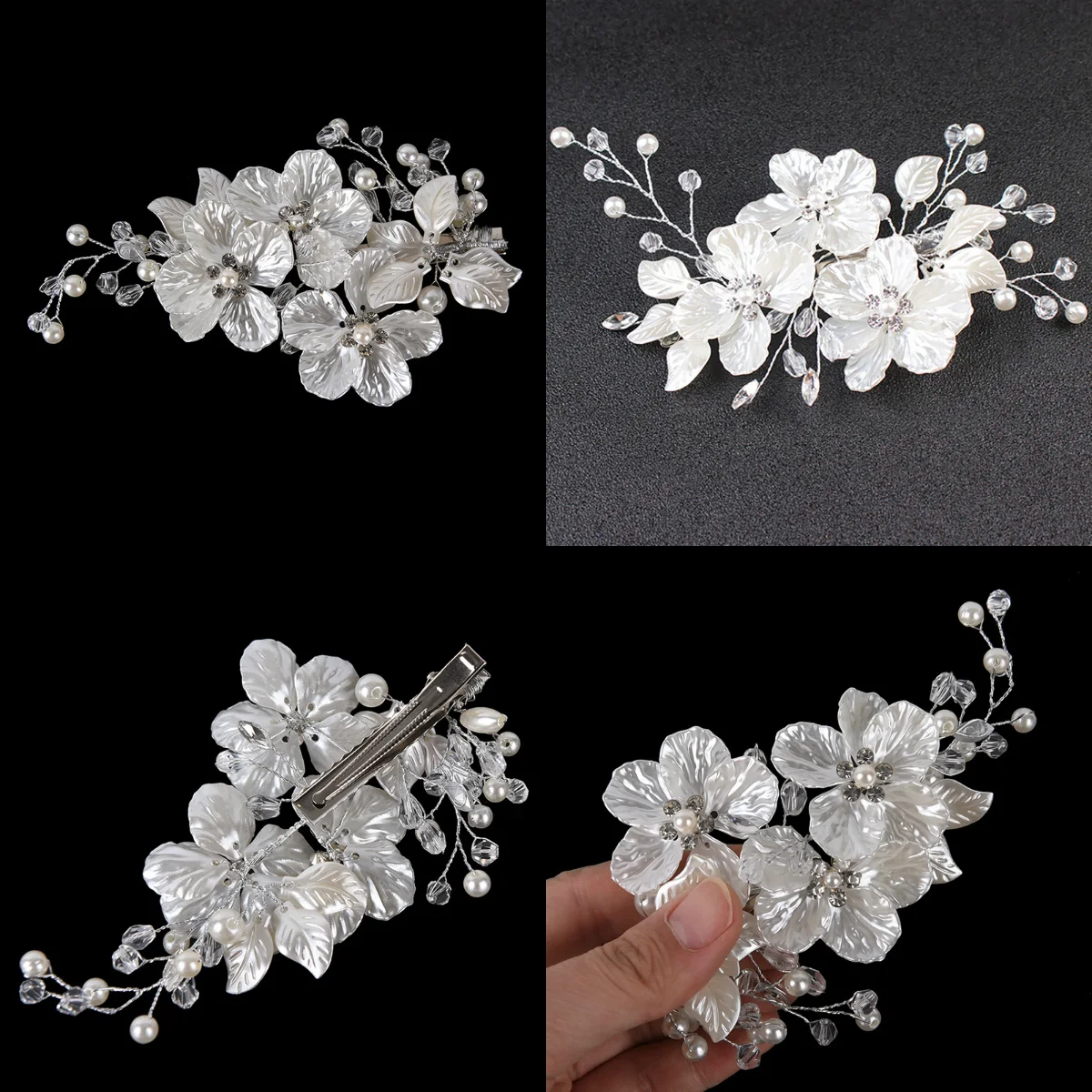 

1PCS Bridal Floral Style Crystal Pearl Flower Hair Clip Barrette Bride Hair Jewelry Bridesmaid Wedding Hair Accessories