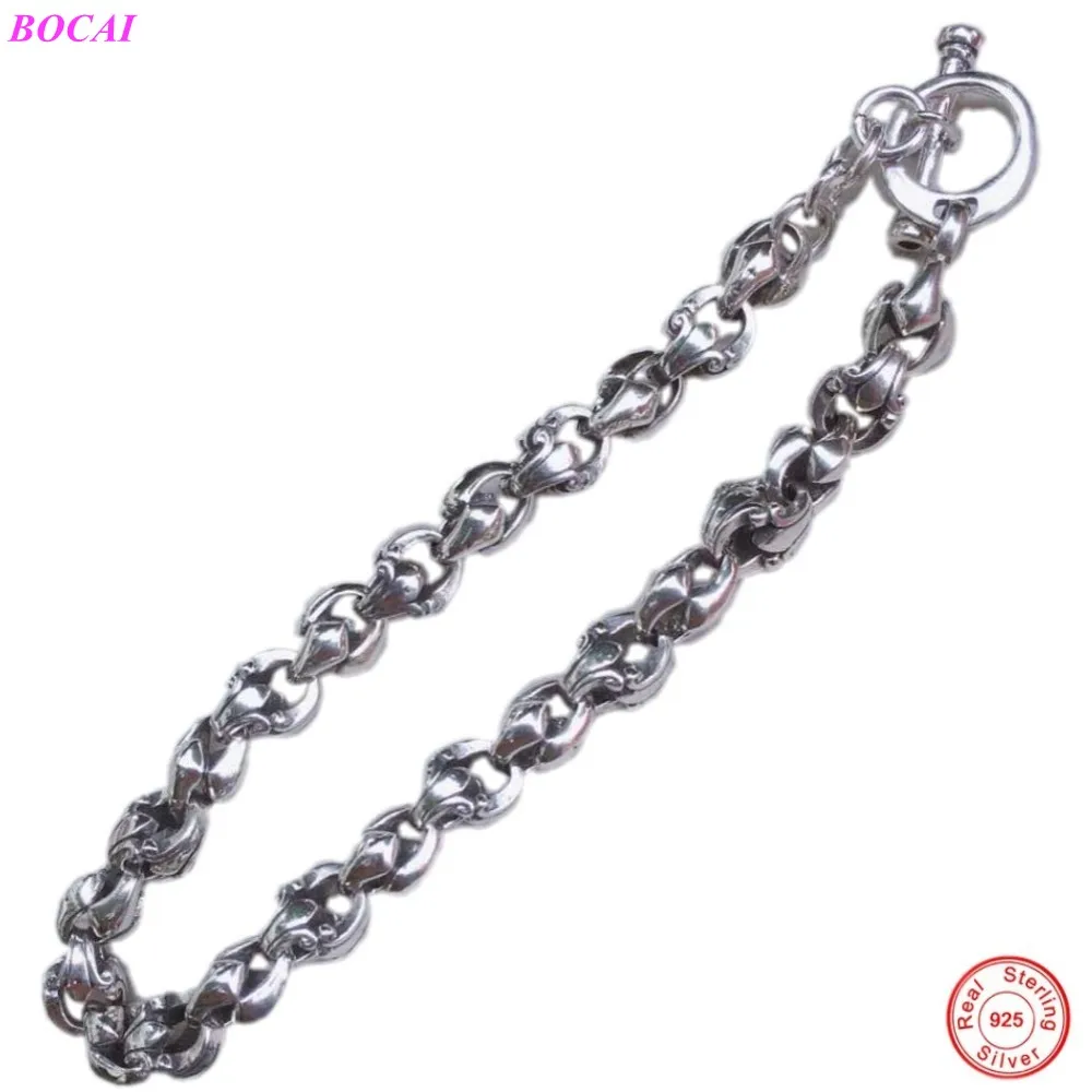 

BOCAI S925 Sterling Silver Bracelet For Men And Women Retro Melon Seed Buckle Bracelet Fashion Versatile 925 Silver Bracelet