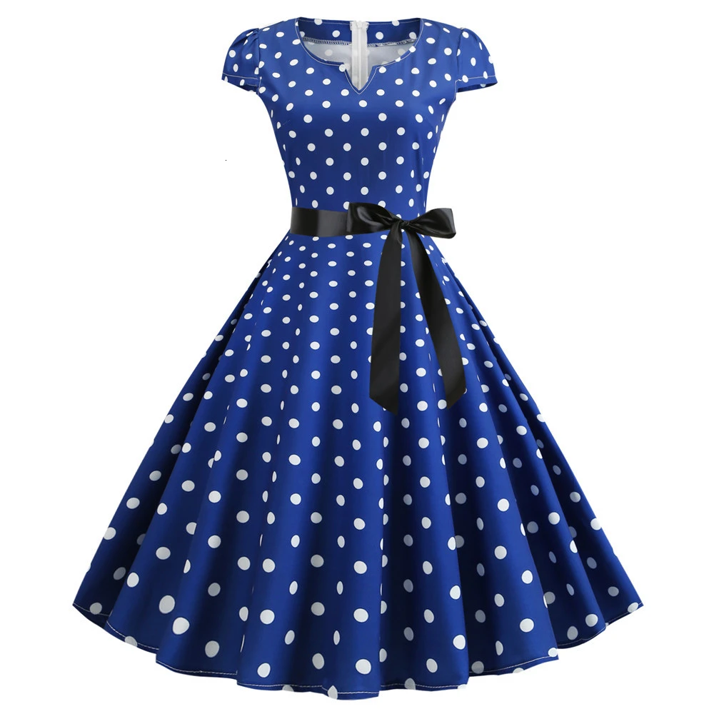 2019 женское платье ретро винтажное голубое 50s 60s рокабилли точка качели Pin Up летние