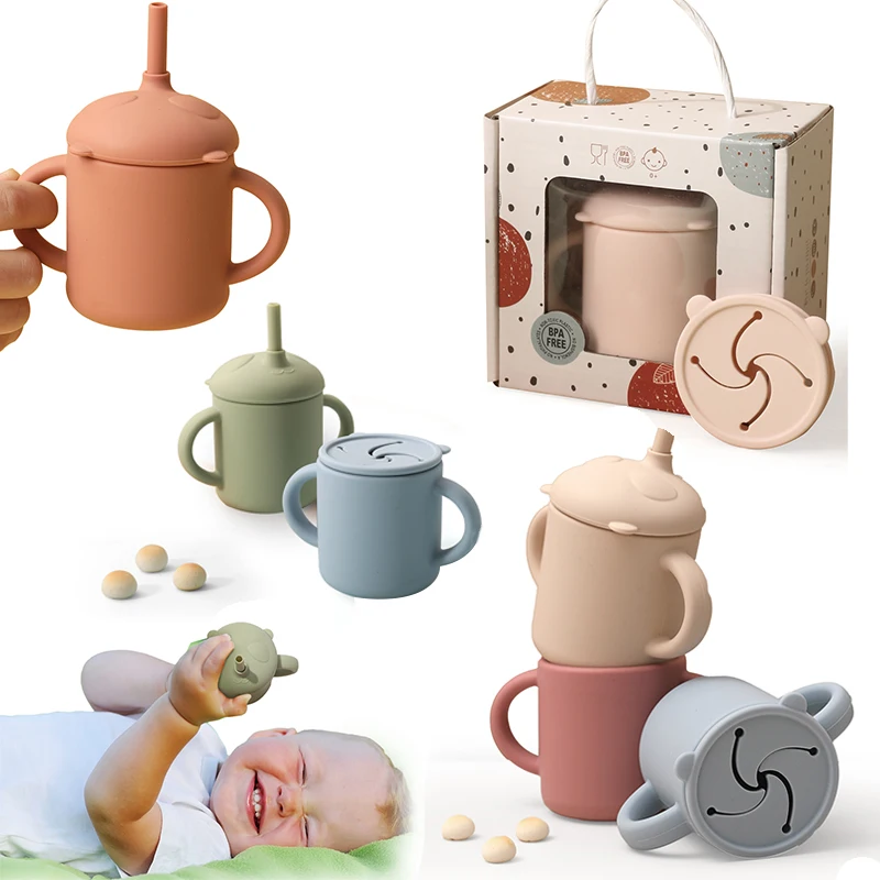 

1pcs Silicone Cup Straw Cup Snack Cup Panda BPA-Free Silicone Baby Bottle Cup Food Grade Leakproof Toddler Drinking Learning Cup