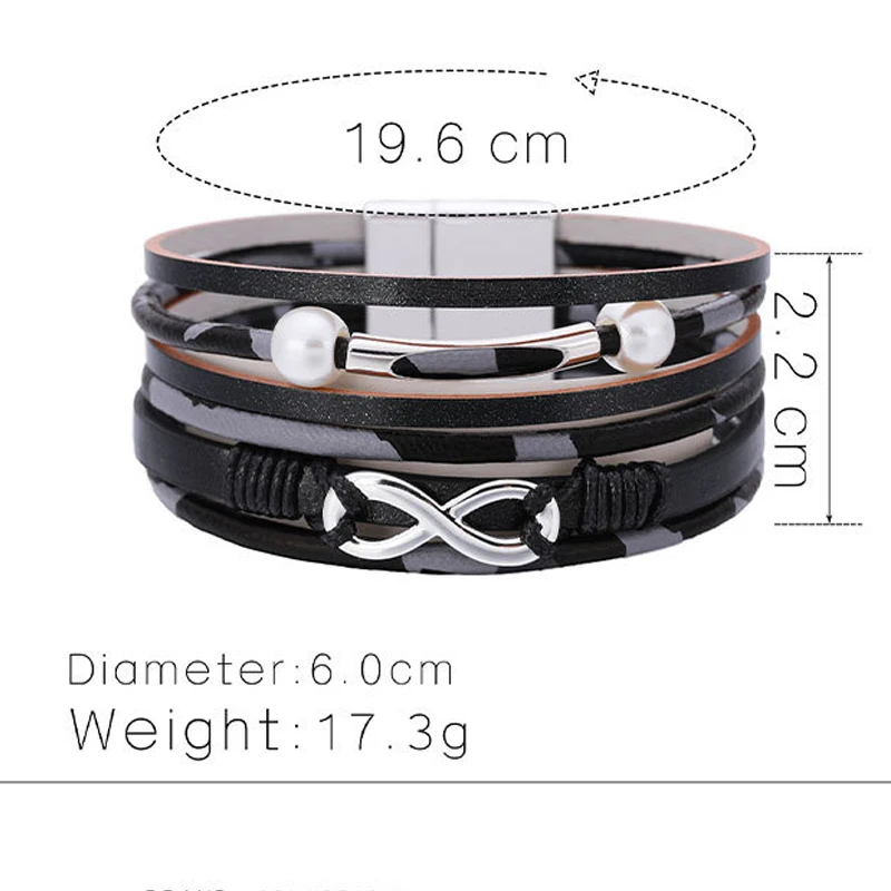

Amorcome Ethnic Vintage Leopard Print Wrap Bracelets Bohemian Pearls Metal Tube Charm Bracelet with Magnetic Clasp Jewelry Gifts