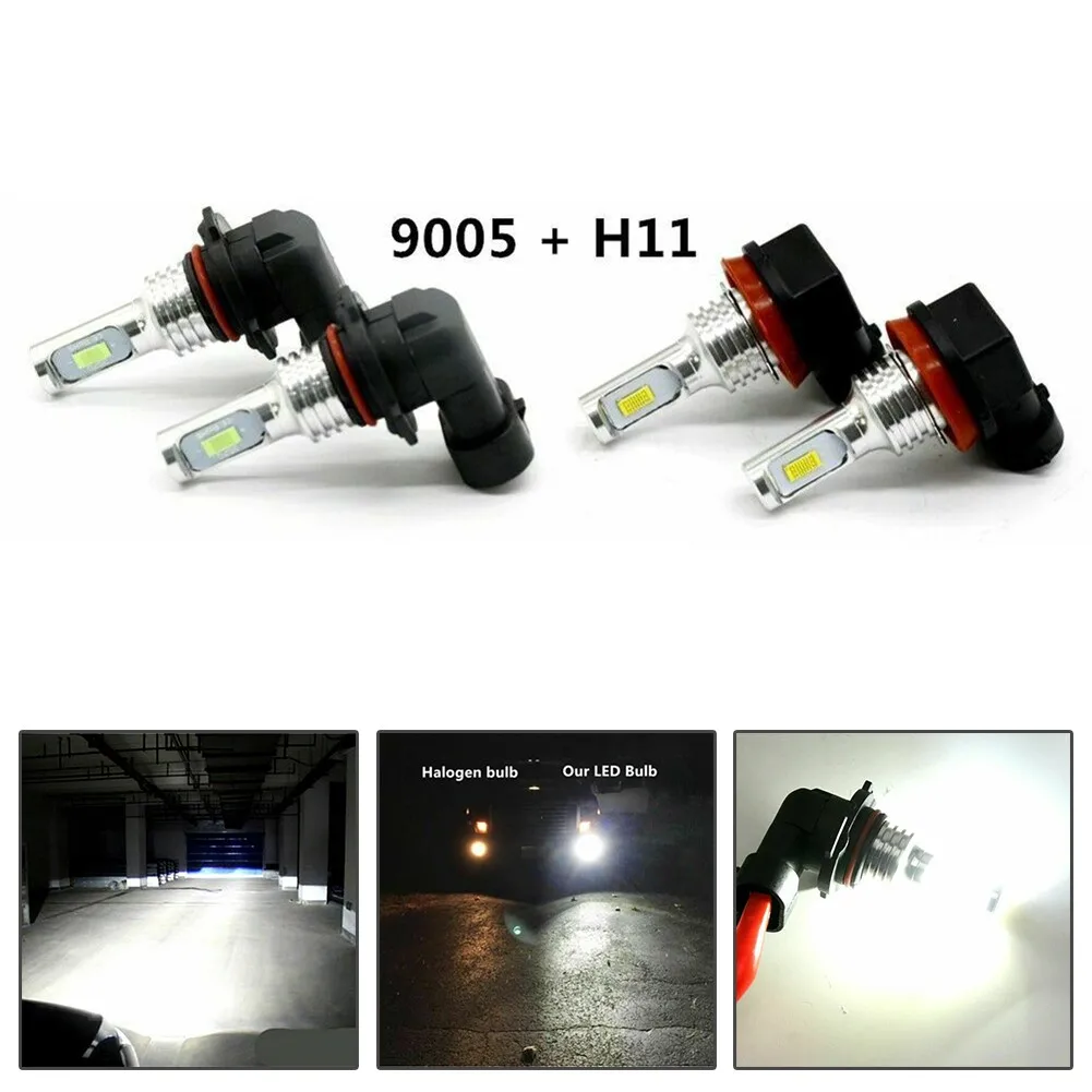 

LED Bulbs White High Low Beam 4pcs 6000K White 9005 + H11 Bulb Headlight Durable