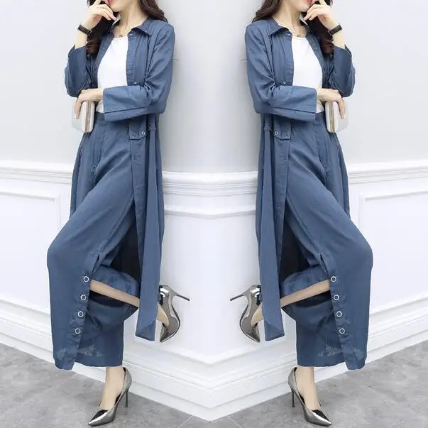 Весенний комплект из двух предметов Асимметричные джинсы топ и брюки с широкими