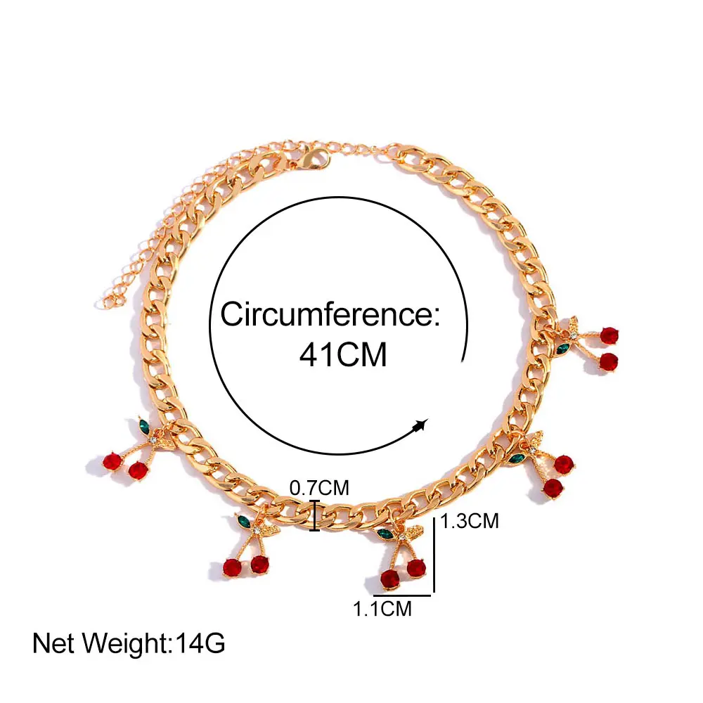 

Boho Crystal Cherry Pendant Choker Necklace Simple Cute Gold Silver Color Thick Chain Necklace for Women Hip Hop Party Jewelry