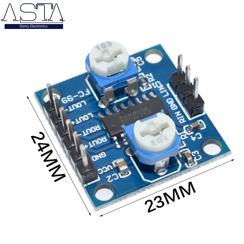 

PAM8406 digital amplifier board with volume potentiometer stereo noiseless amplifier 5Wx2