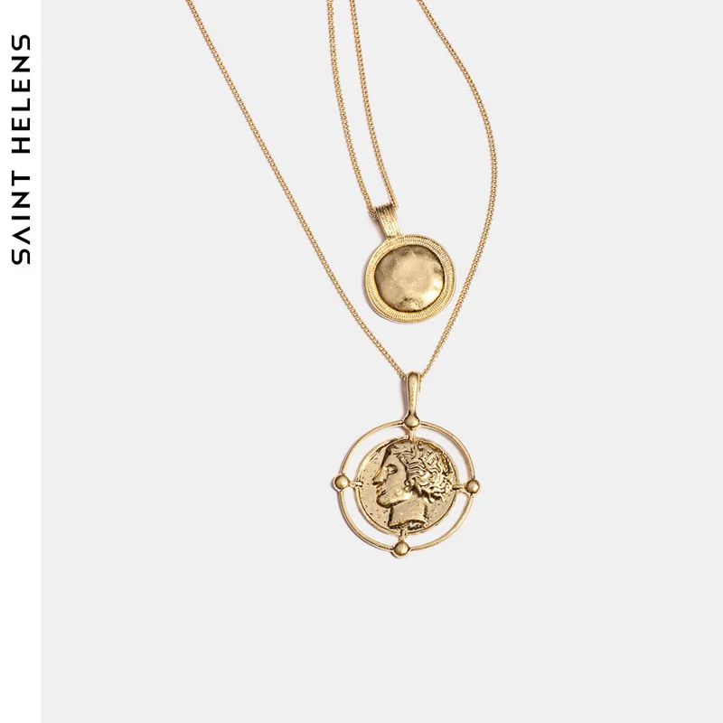 Punk Gold Portrait Coin Pendant Necklace For Women Cuban Multilayered Chunky Thick Chain Choker Necklaces Gothtic Jewelry