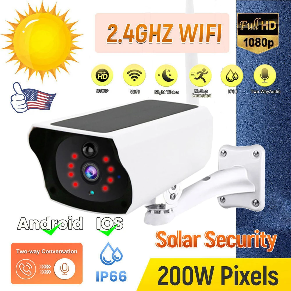 WI FI IP Камера 1080P HD Беспроводной домашней безопасности Панели солнечные Батарея