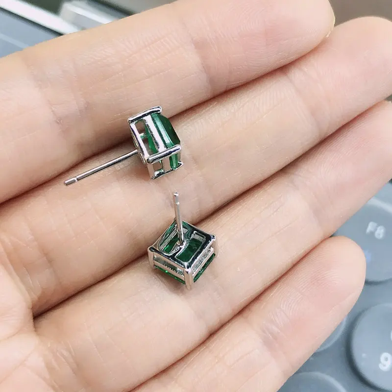 

luxury square green cz sterling silver small earring for women for 100% silver 925 jewelry