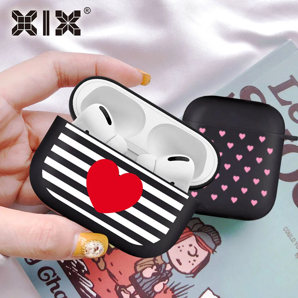 

Silicone Cover for Airpods 1/2 Earphone Simple Heart Black Soft Protector Fundas Airpods Pro Case Air Pods ChargingBags