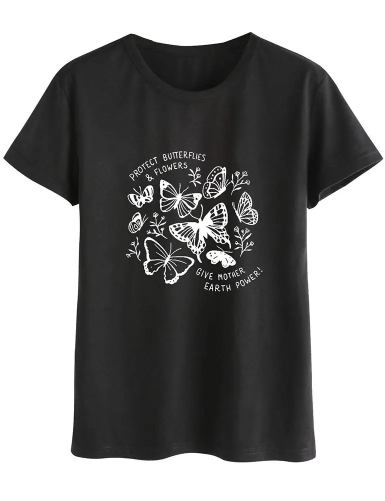 

PROTECT Butterfly Print T Shirt Women Short Sleeve O Nekc Cotton Funny T-Shirts Plus Size Men's and Women's T-Shirts