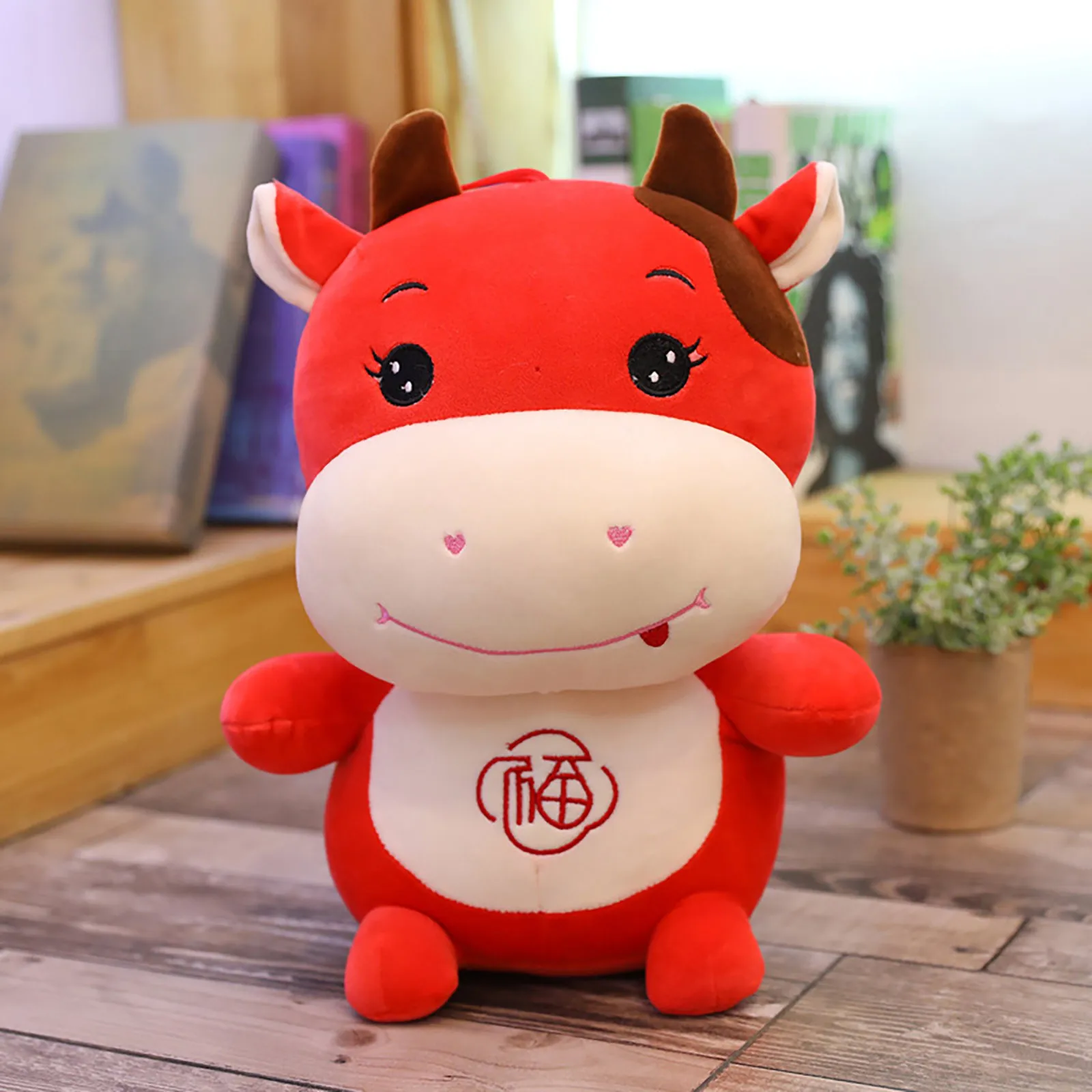 

2021 Cuddly Plush Toy Red Cow Stuffed Soft Pillow For Children's New Year Gift Baby Juguetes