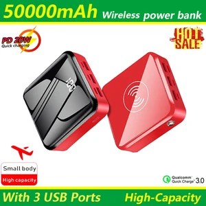 50000mah mini qi wireless power bank with 3usb ports digital display for fast charging external battery for iphone xiaomi samaug free global shipping