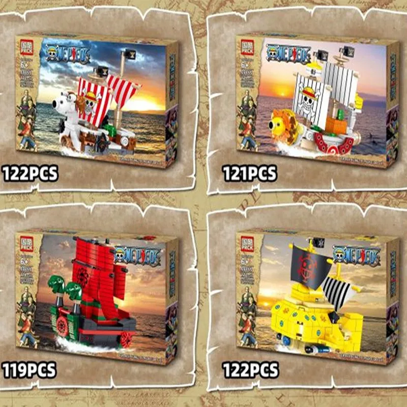 

4 Box/set 484pcs One Pieces Ship In The Bottle Boat Thousand Sunny Pirate Ships Luffy Idea Building Blocks Children Toys Gift