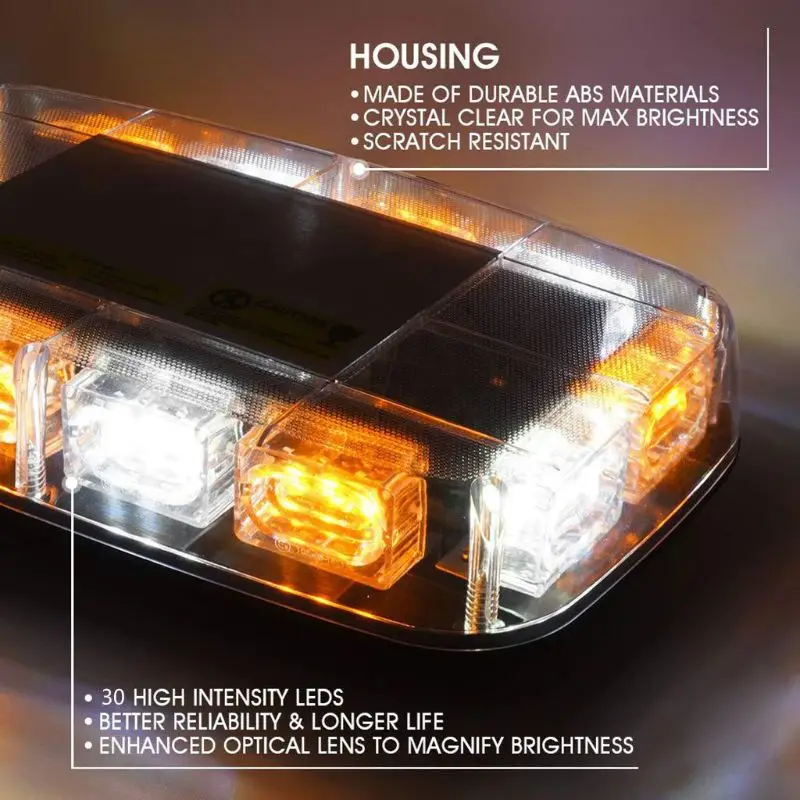

30W White/Amber 30 LED Emergency Warning Flash Roof Top LED Strobe Light Bar
