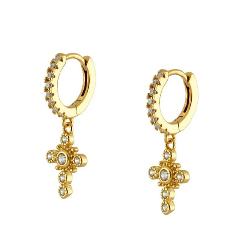 

Simple CZ Cross Shaped Small Hoop Earrings 925 Sterling Silver Evolet Gold Silver Earrings for Women Fashion Jewelry