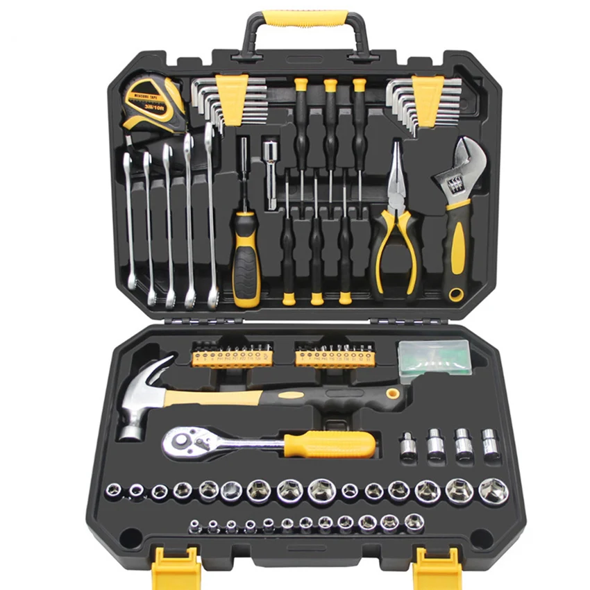 127pcs Socket Wrench Tool Set Auto Repair Mixed Tool Combination Package General Hand Tool Kit With Plastic Toolbox Storage Case