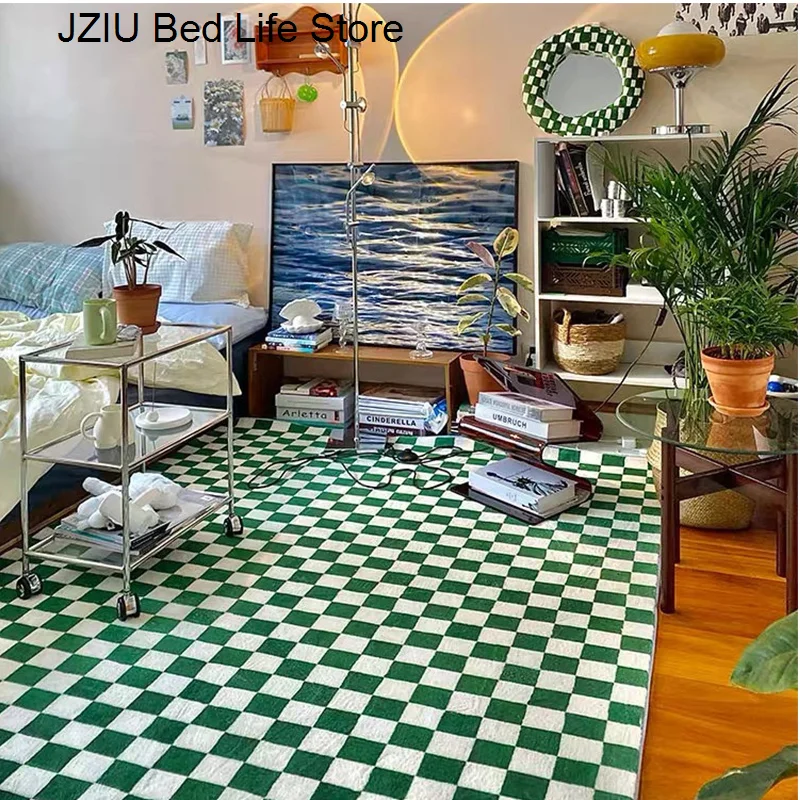 Ковер в стиле ретро зеленую клетку Марокканский Декоративный ковер для гостиной