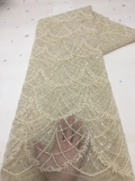 2021 latest african lace fabric high quality french net embroidery gold sequins tulle lace fabric for nigerian party dress