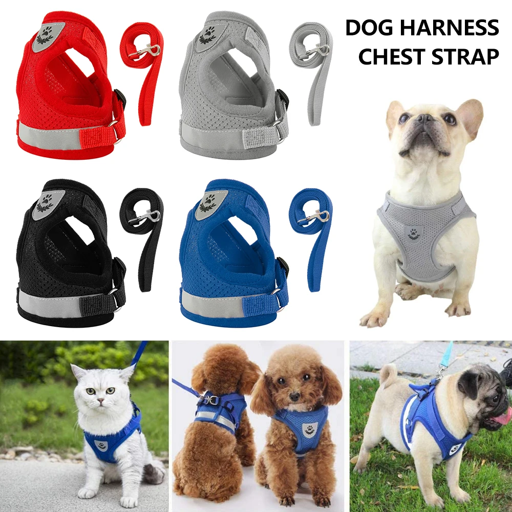 Safety Pet Dog Harness and Leash Set Small Medium Dogs Nylon Mesh Puppy Cat Harnesses Vest Reflective Walking Lead Sets | Дом и сад