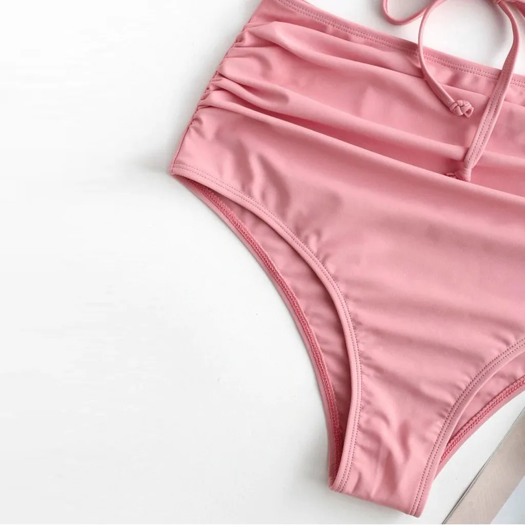 

2021 High Waist Swimsuit Back Cross Swimwear Brazilian Bikini Solid Color Bathing Suit Women Swimsuit Swimming Suit Swimwear