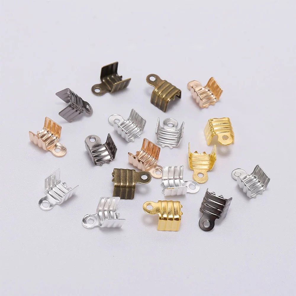 

200pcs 3 4 5 8mm Crimped Clasps Cord Cord Buckle End Tip Fold Over Clasp Crimp Bead Connectors For DIY Jewelry Making Supplies