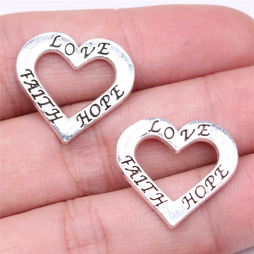 

WYSIWYG 10pcs 22x21mm Love Faith Hope Charms For Jewelry Making Antique Silver Plated Antique Bronze Color Jewelry Findings