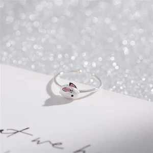 Милые маленькие кольца с милым Кроликом, 925 пробы серебряные женские открытые кольца с изменяемым размером SRI503